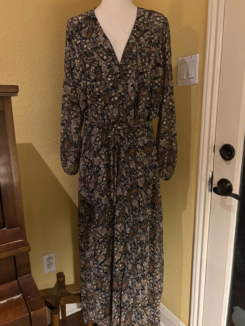 NATURAL LIFE Navy Paisley Tie-Waist Maxi Dress. Large. NWT. - Picture 1 of 10